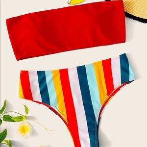Bandeau with stripped bikini set
